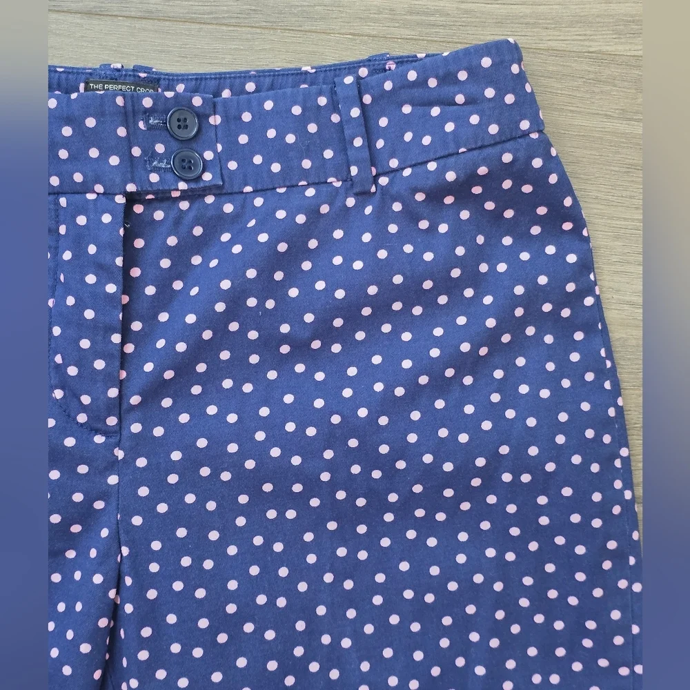 Talbots The Perfect Crop Curvy Size 4P Polka Dot Navy Pink Coastal Nautical